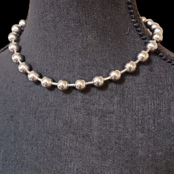 Oversized Chunky 10mm Stainless Steel Ball Bead Choker Necklace - Picture 2 of 7